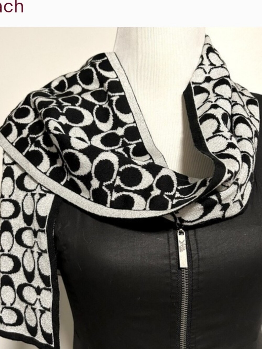 NWOT Coach Reversible Logo Scarf in Black and White